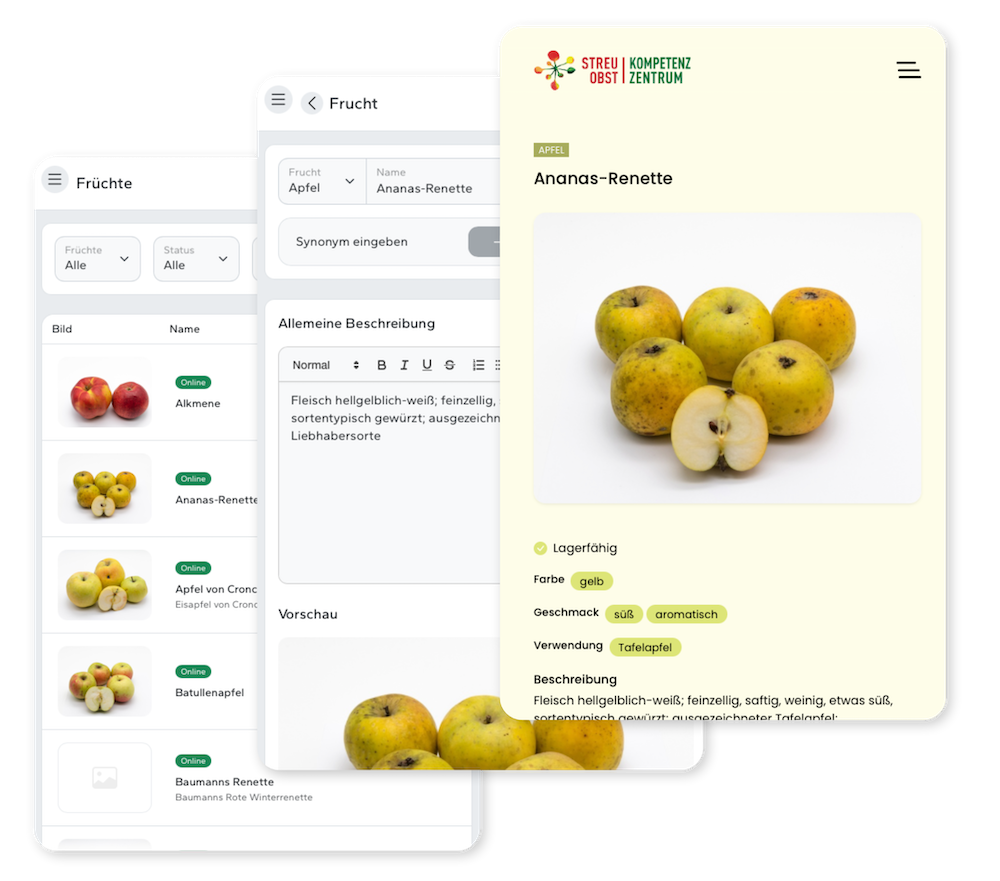Fruchtdatenbank des Wieseninitiative Streuobst Zentrums mit mehr als 300 Sorten, custom build von Spect Studio