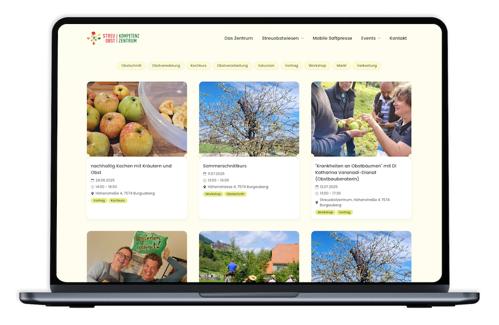 Streuobst Zentrum Events Management und Buchungssystem von Spect Studio